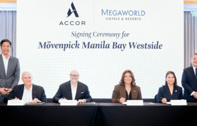 Above: (standing) Chris Cho, Vice President Development, Japan, Korea, Malaysia, Maldives, Philippines & Singapore, Accor; Garth Simmons, Chief Operating Officer, Asia, Accor; Andrew Langdon, Chief Development Officer, Asia, Accor; Cleofe Albiso, Managing Director, Megaworld Hotels & Resorts; Lourdes Gutierrez Alfonso, President & Chief Executive Officer, Megaworld Corporation; (standing) Art Boncato, Group General Manager, Megaworld Hotels & Resorts
