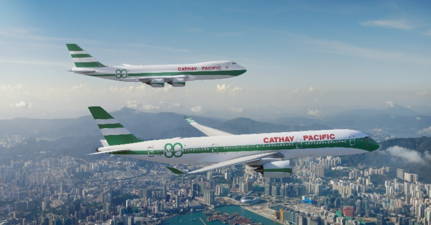Here's How Cathay Celebrated Their 80th Anniversary 2 The iconic “lettuce leaf sandwich” livery on one of Cathay’s Airbus A350 passenger aircraft pays homage to the much-loved green-and-white striped paint scheme. A second “lettuce leaf sandwich” livery on one of Cathay’s Boeing 747 freighters will also be revealed in the coming weeks.