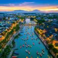 Aerial view of Hoi An ancient town at twilight, Vietnam.