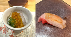 Suzuki, Koi no Arai, Tosazu Jelly, and Kinmedai nigiri