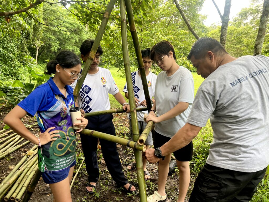Scout campers build drying racks and other camp gadgets for Camp Spotted Wood